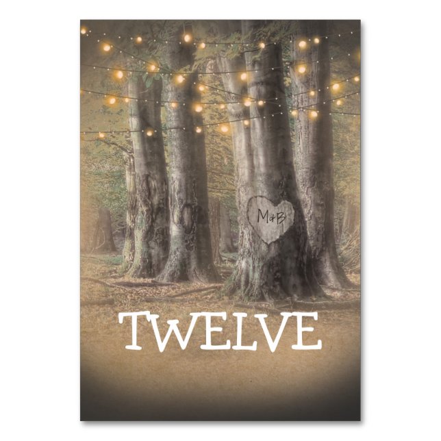 Rustic Tree & String Lights Table Number (Front)