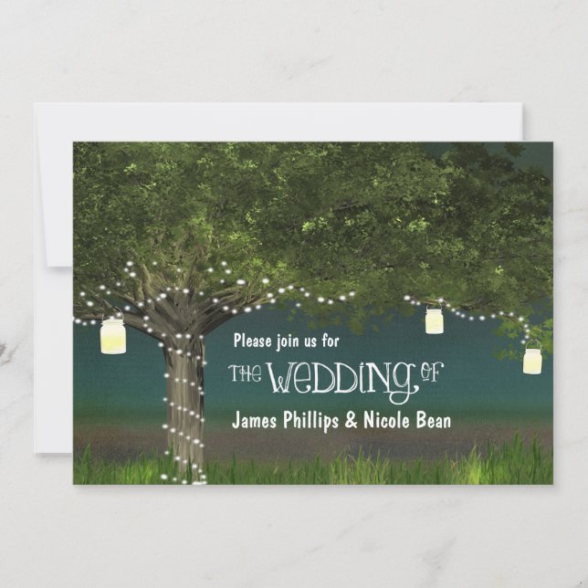 Rustic Tree & String Lights Wedding Invitations (Front)