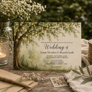 Rustic tree string of lights country wedding invitation