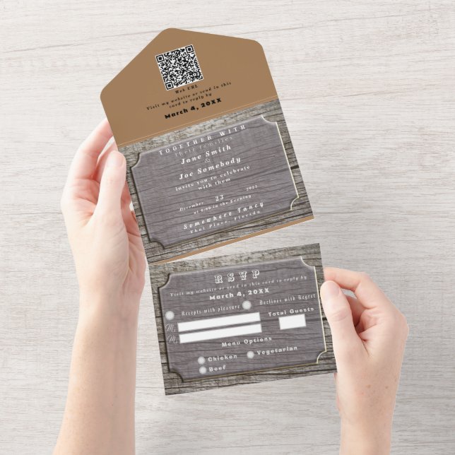 Rustic Tree texture with RSVP  All In One Invitation (Tearaway)