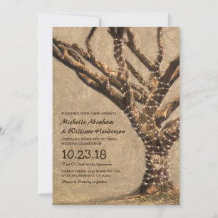 Rustic Tree Wedding with String Lights Invitation