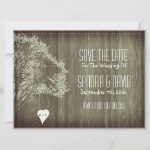 Rustic Tree With Heart Save The Date Announcement