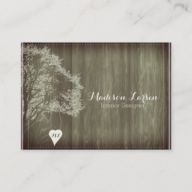 Rustic Tree With Monogrammed Heart Business Card (Front)