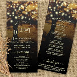 Rustic Tree with Strings of Lights Wedding Programme<br><div class="desc">This beautiful wedding program features a rustic yet elegant design with a tree at sunset or dusk adorned with strings of lights. The titles are written in fancy script calligraphy, and there is space for your ceremony and wedding party details, as well as a short thank you for your guests....</div>