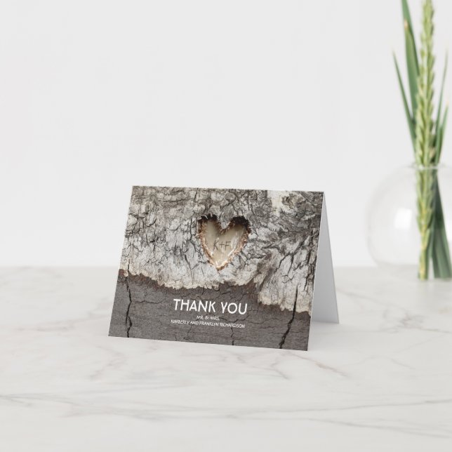 Rustic Tree Wood Heart Wedding Thank You (Front)