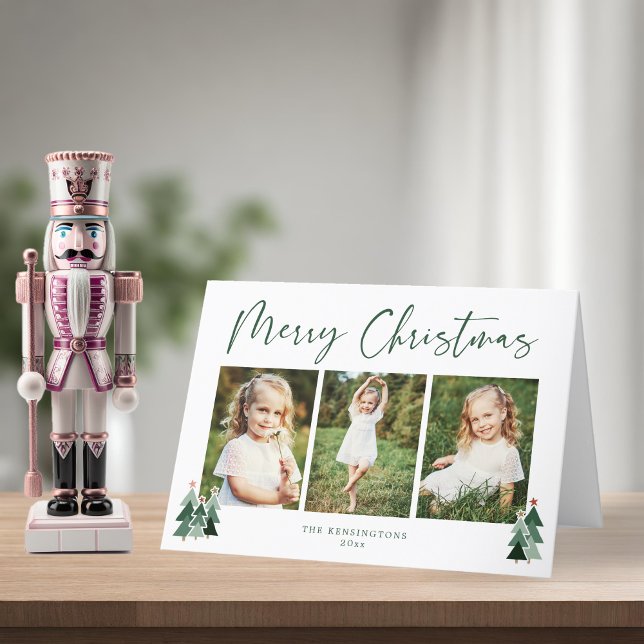 Rustic Trees Green Christmas Holiday 3 Photo (Rustic Trees Green Christmas Holiday 3 Photo Card)