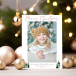 Rustic Trees Minimalist Modern Christmas Photo Holiday Card<br><div class="desc">Cute, Modern yet Rustic Christmas Holiday Photo Cards featuring adorable little forests of rustic Christmas trees and Merry Christmas in modern typography on a soft modern pastel colour palette of pink and sage green. Add your favourite photos and a custom greeting for the perfect holiday card! Perfect for your minimalist...</div>