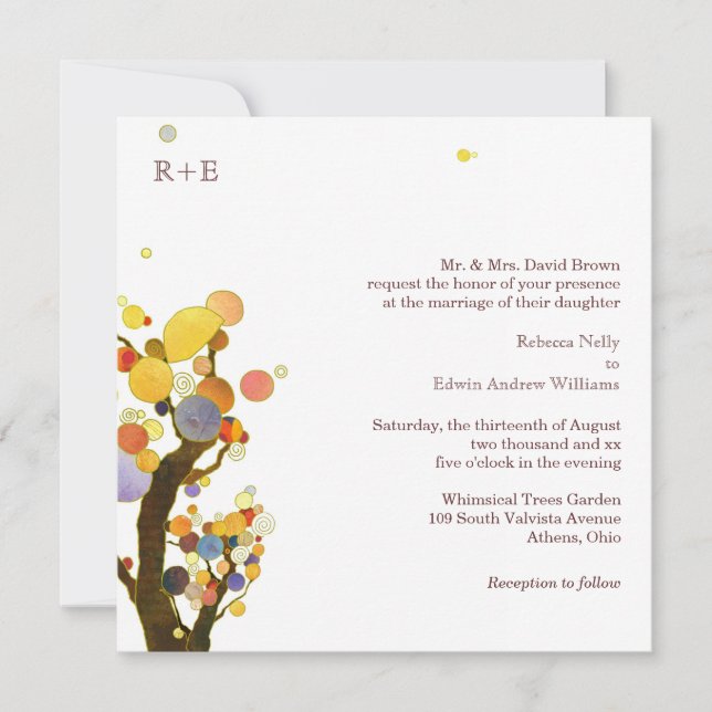 Rustic Trees Modern Rural Wedding Invitation (Front)