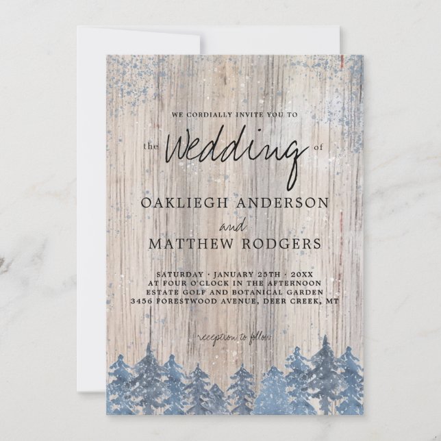 Rustic Trees Snowy Winter Forest Wedding Invitation (Front)