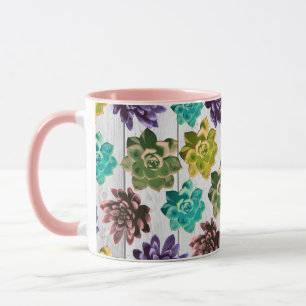 Rustic Trendy Succulents & White Wood Planks Mug