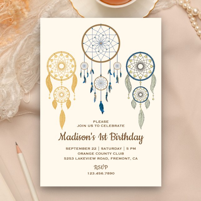 Rustic Tribal Boho Dream Catchers Birthday Party Invitation (Creator Uploaded)
