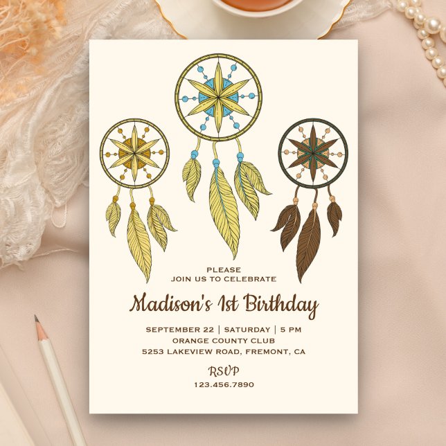 Rustic Tribal Boho Dream Catchers Birthday Party Invitation (Creator Uploaded)