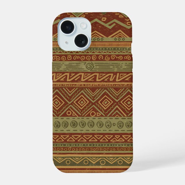 Rustic Tribal Geometric Pattern Earthy Boho Chic iPhone 15 Case (Back)