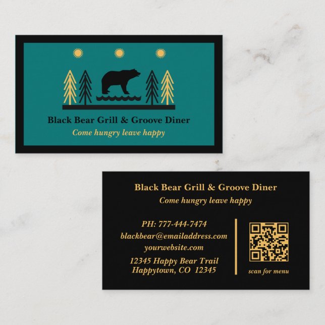 Rustic Tribal Southwestern Black Bear Restaurant  Business Card (Front/Back)
