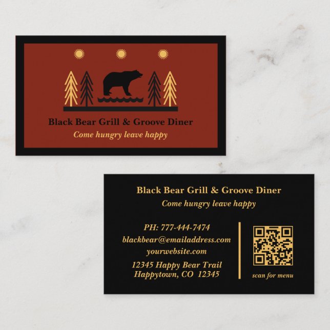 Rustic Tribal Southwestern Black Bear Restaurant  Business Card (Front/Back)