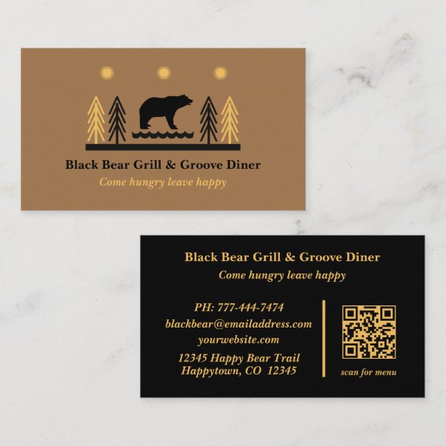 Rustic Tribal Southwestern Black Bear Restaurant  Business Card (Front/Back)