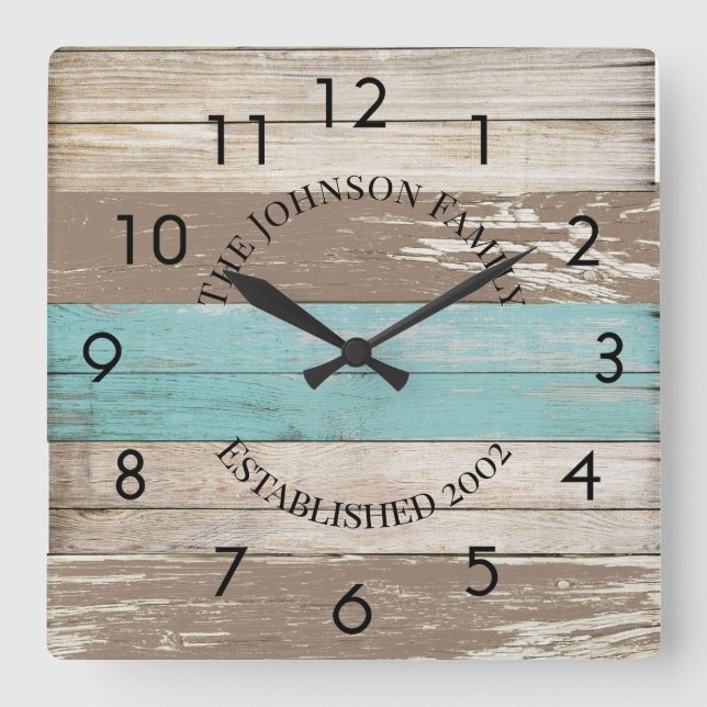 Rustic Tricolor Driftwood Personalised    Square Wall Clock (Front)