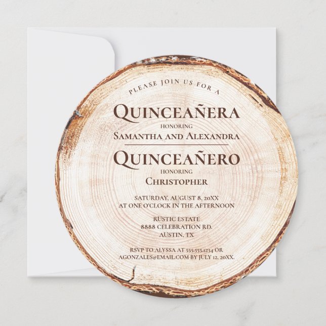 Rustic Triplets Girls Boys Quinceañera Quinceañero Invitation (Front)