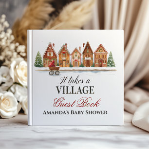 Rustic Troller Village Houses Winter Baby Shower Guest Book