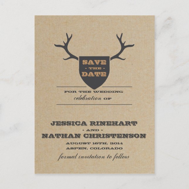 Rustic Trophy Grey Save the Date Announcement Postcard (Front)