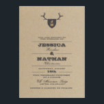 Rustic Trophy Grey Wedding Invitation<br><div class="desc">This Rustic Trophy invitation tells the perfect story of your woodsy event and is designed exclusively for Zazzle. With fonts both soft and bold, this invitation speaks to the Bride and the Groom - and sets the tone for an on-trend, rustic wedding. A natural kraft background highlights a monogrammed badge,...</div>