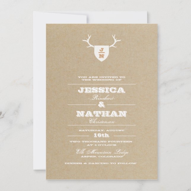 Rustic Trophy White Wedding Invitation (Front)
