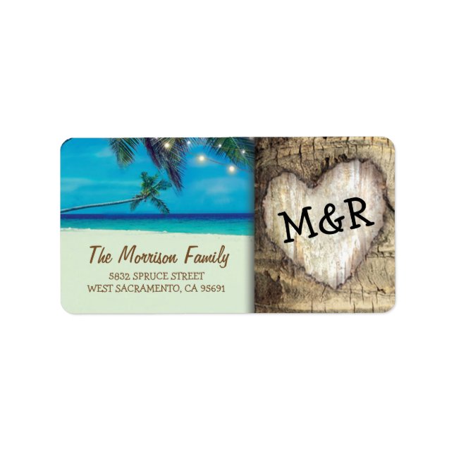 Rustic Tropical Beach Destination Wedding Label (Front)