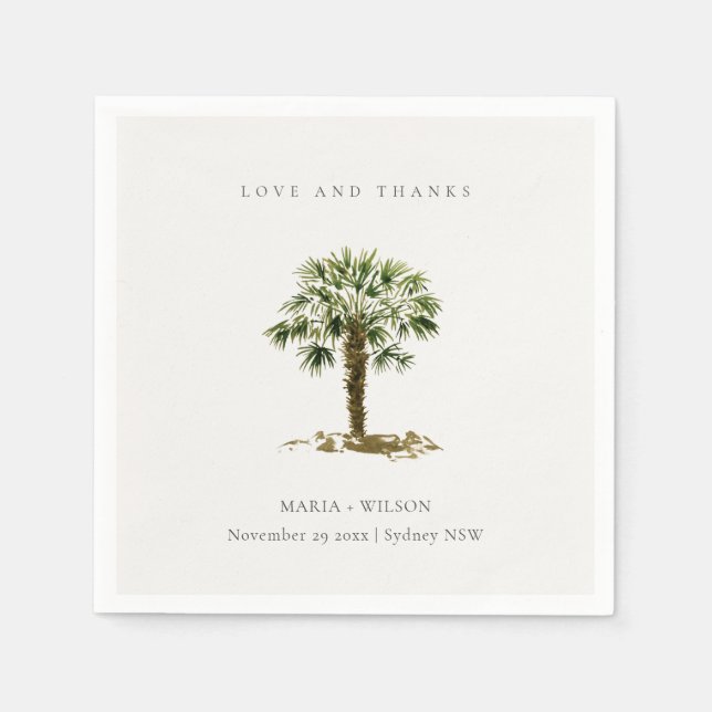 Rustic Tropical Beach Palm Tree Wedding Thanks Napkin (Front)