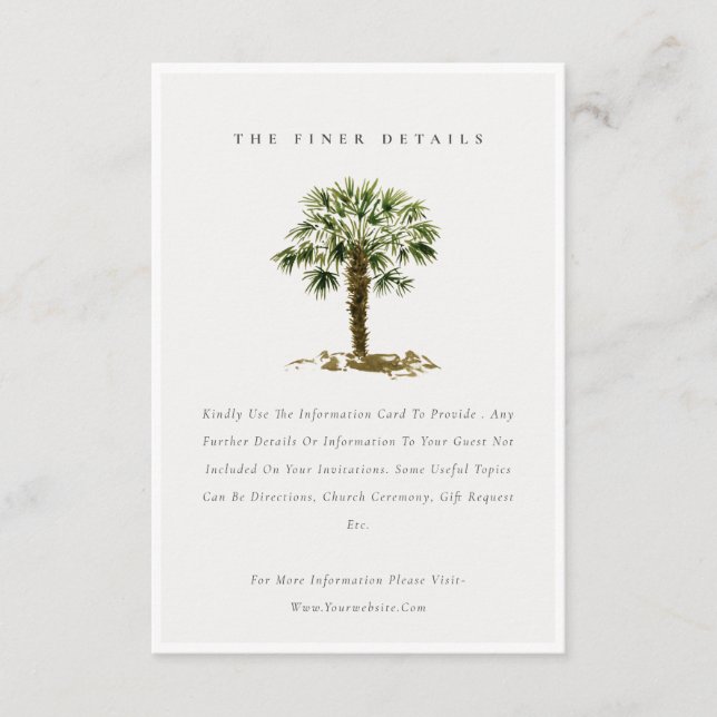 Rustic Tropical Beach Palm Trees Wedding Details Enclosure Card (Front)