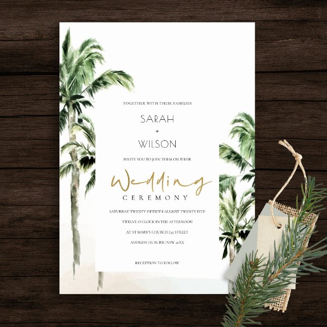 Rustic Tropical Beach Palm Trees Wedding Invite (Creator Uploaded)