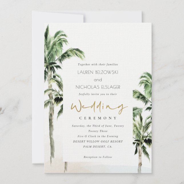 Rustic Tropical Beach Palm Trees Wedding Invite (Front)