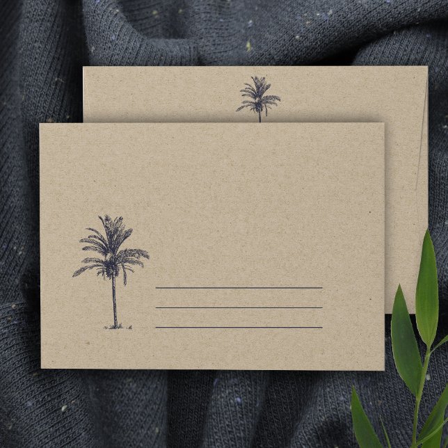Rustic Tropical Beachy Palm Tree Navy Kraft  Envelope (Creator Uploaded)