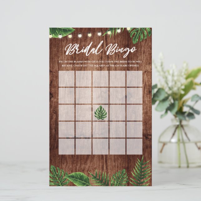 Rustic Tropical Bridal Shower Bingo Game (Standing Front)