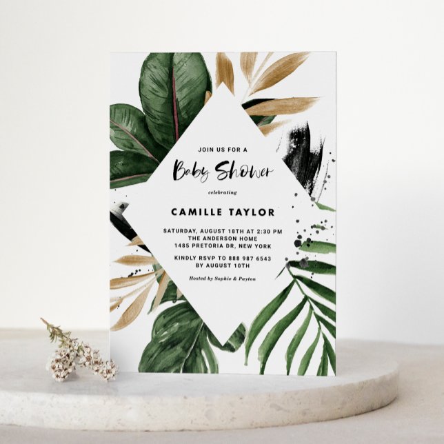 Rustic Tropical Greenery Frame Summer Baby Shower Invitation (Creator Uploaded)