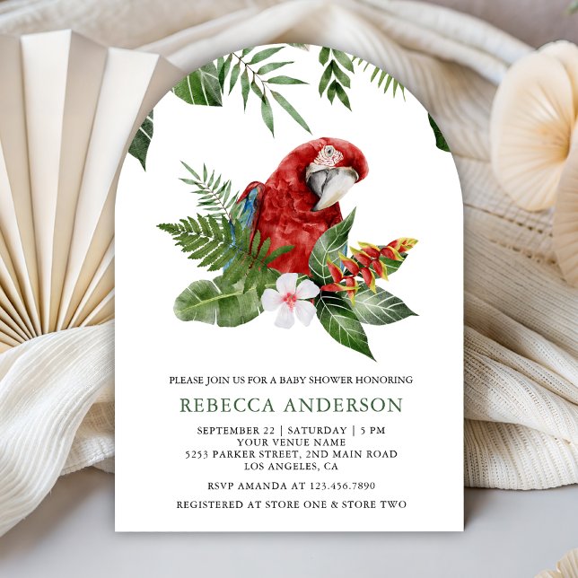 Rustic Tropical Jungle Cute Macaw Baby Shower Invitation (Creator Uploaded)