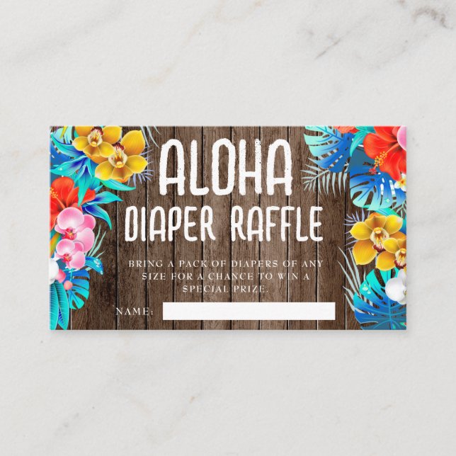 Rustic Tropical Leaves Aloha Diaper Raffle Enclosure Card (Front)