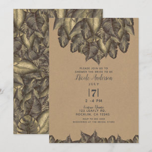Rustic Tropical Leaves Vintage Bridal Shower Invitation