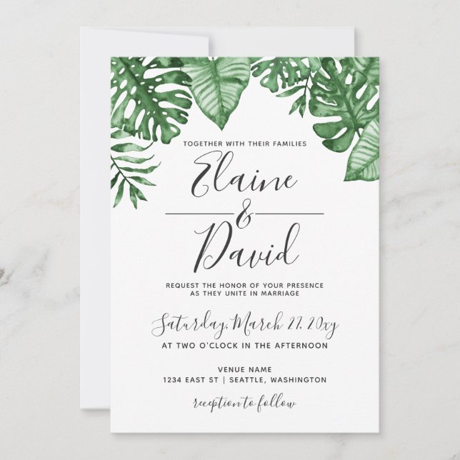 Rustic Tropical Nature Botanical Greenery Wedding Invitation (Front)