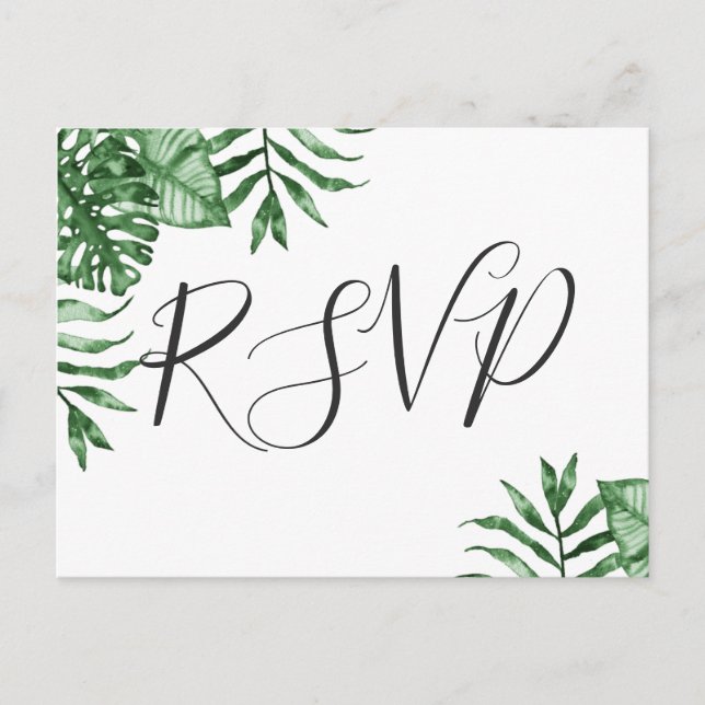 Rustic Tropical Nature Botanical Greenery Wedding Invitation Postcard (Front)