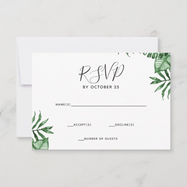 Rustic Tropical Nature Botanical Greenery Wedding RSVP Card (Front)