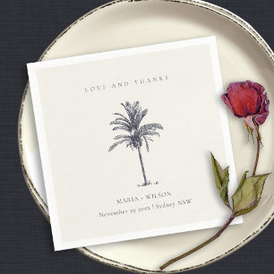 Rustic Tropical Navy Palm Tree Wedding Thanks Napkin