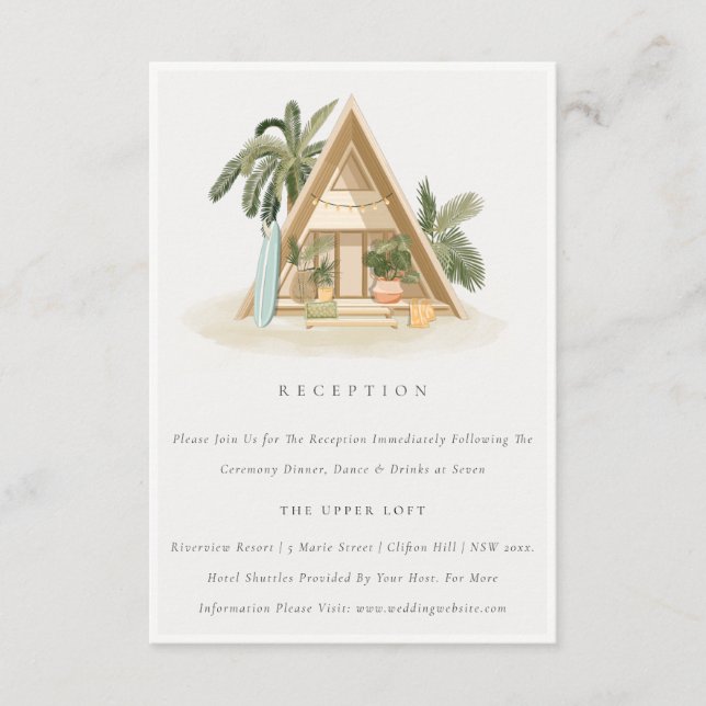 Rustic Tropical Palm Beach Shack Wedding Reception Enclosure Card (Front)