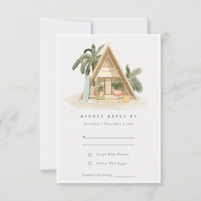 Rustic Tropical Palm Beach Shack Wedding Rsvp Card (Front)