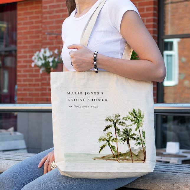 Rustic Tropical Palm Tree Beach Sand Bridal Shower Tote Bag (Creator Uploaded)