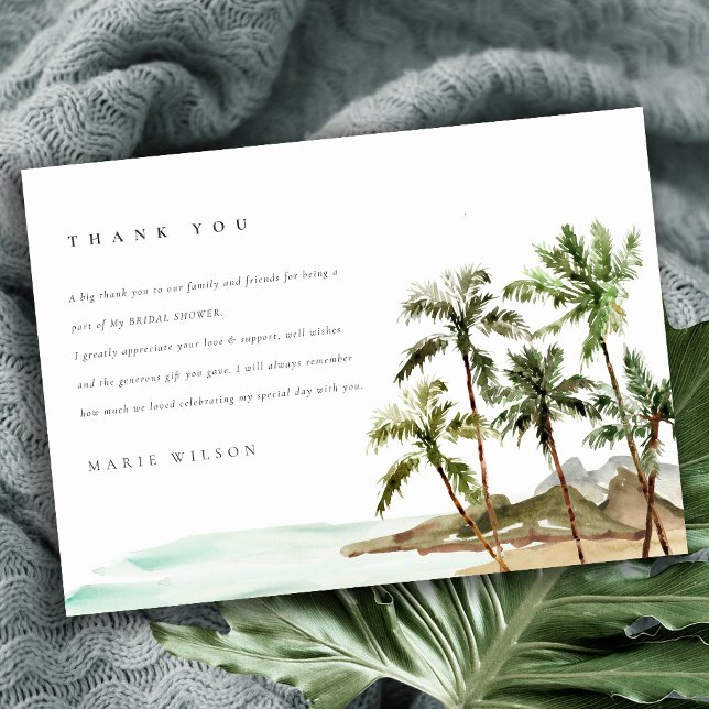Rustic Tropical Palm Trees Beach Bridal Shower Thank You Card (Creator Uploaded)