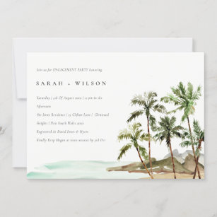 Rustic Tropical Palm Trees Beach Sand Engagement Invitation