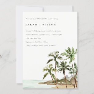 Rustic Tropical Palm Trees Beach Sand Engagement Invitation
