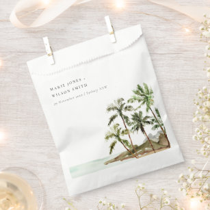 Rustic Tropical Palm Trees Beach Sand Wedding Favour Bags