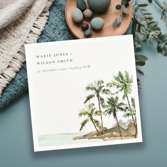 Rustic Tropical Palm Trees Beach Sand Wedding Napkin (Creator Uploaded)