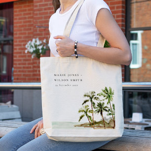 Rustic Tropical Palm Trees Beach Sand Wedding Tote Bag